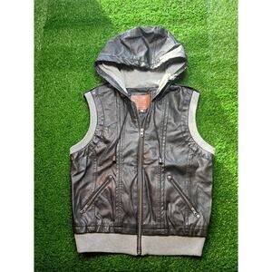 Vintage Miss London Faux Leather Sleeveless Jacket - Black, Size L
